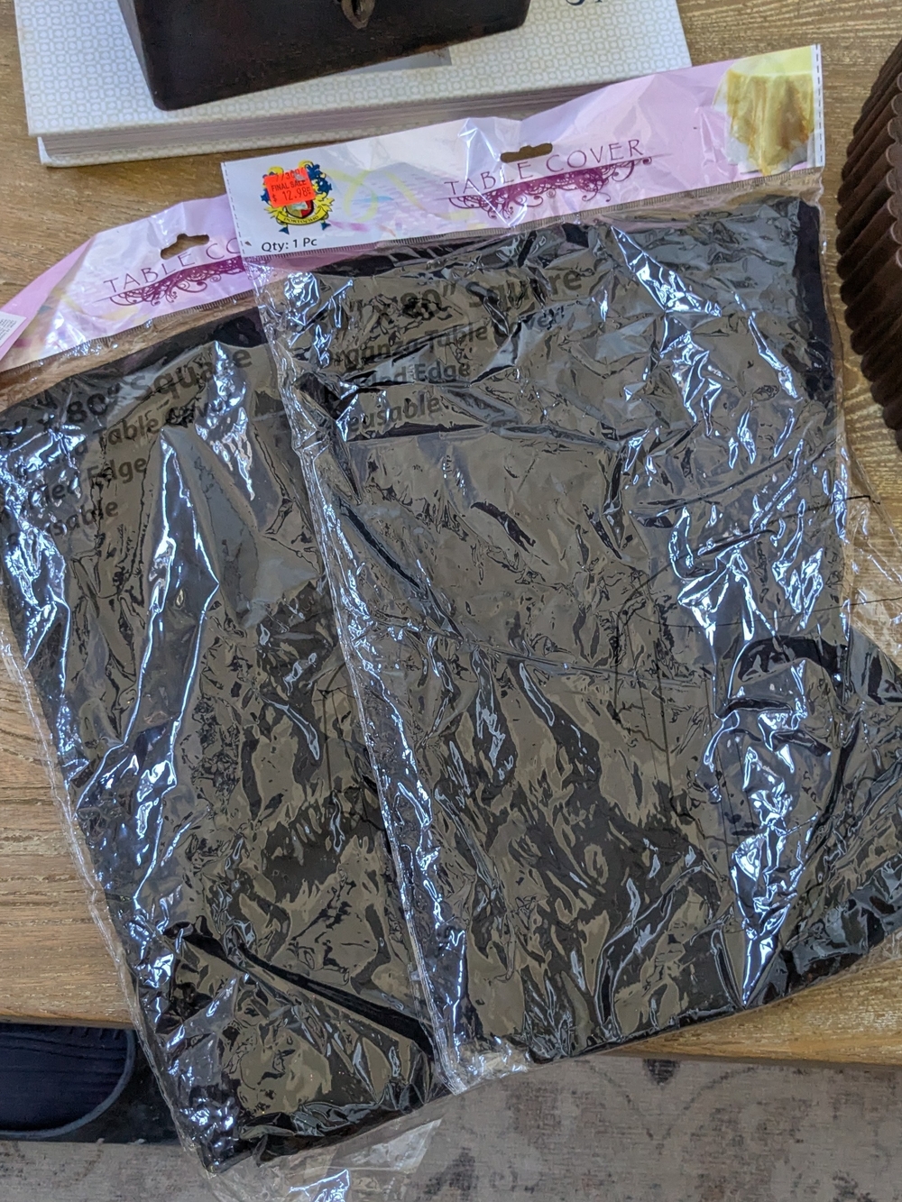 NWT 2 Black Square Organza Table Covers With Ruffle Edge